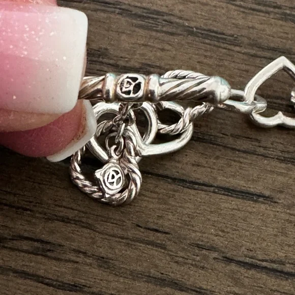 Authentic David Yurman .925 Sterling Silver 750 18K Gold Heart Toggle Bracelet - Picture 8 of 11